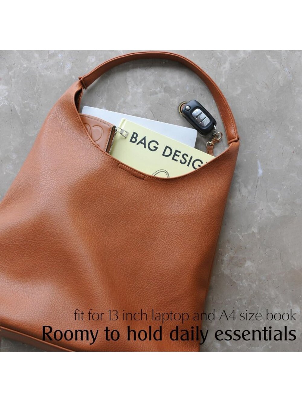 Women's Orange Brown Soft Vegan Leather Hobo Shoulder Bag Slouchy Tote Purse - Picture 5 of 7